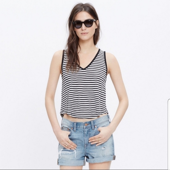 Madewell Tops - Madewell Anthem Crop Striped Tank Navy White Sz S